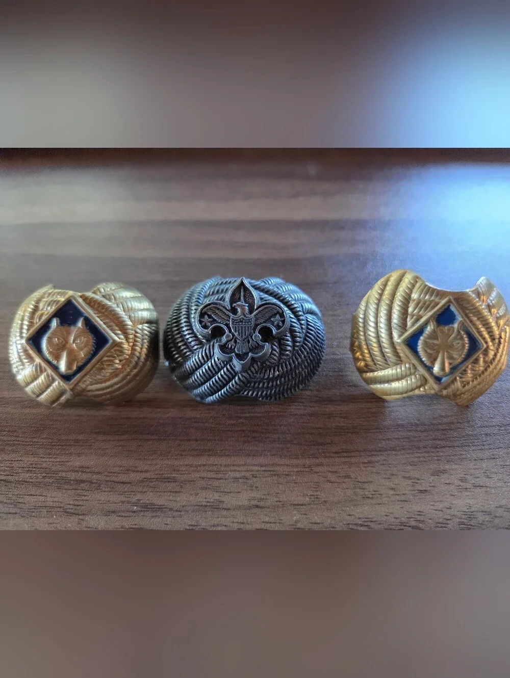 Vintage Lot of 3 Cub Boy Scout Scarf Slides Clasp Neckerchief Holders Bear Eagle
